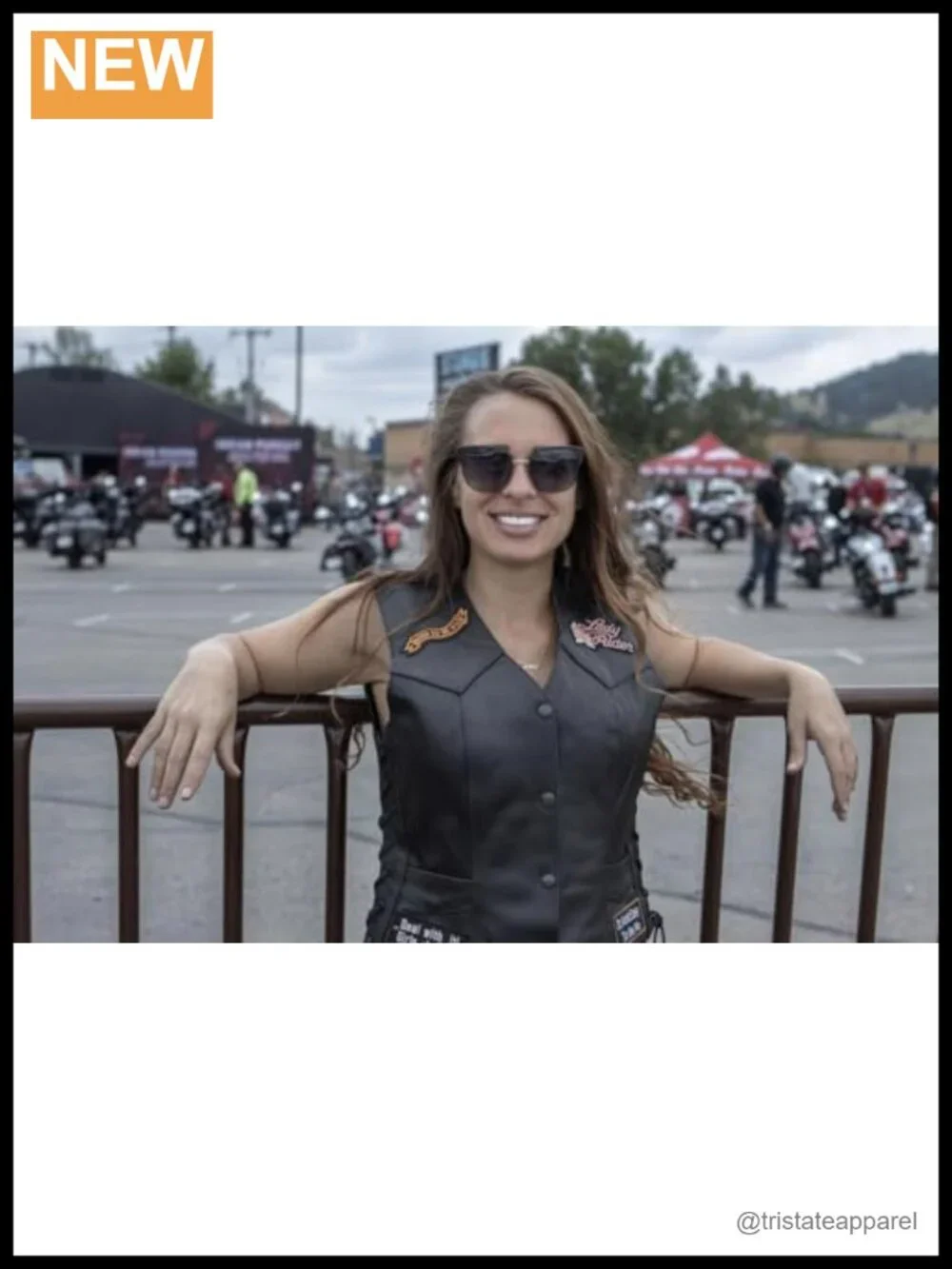 Women's Leather Snap Front Motorcycle Vest with Pockets